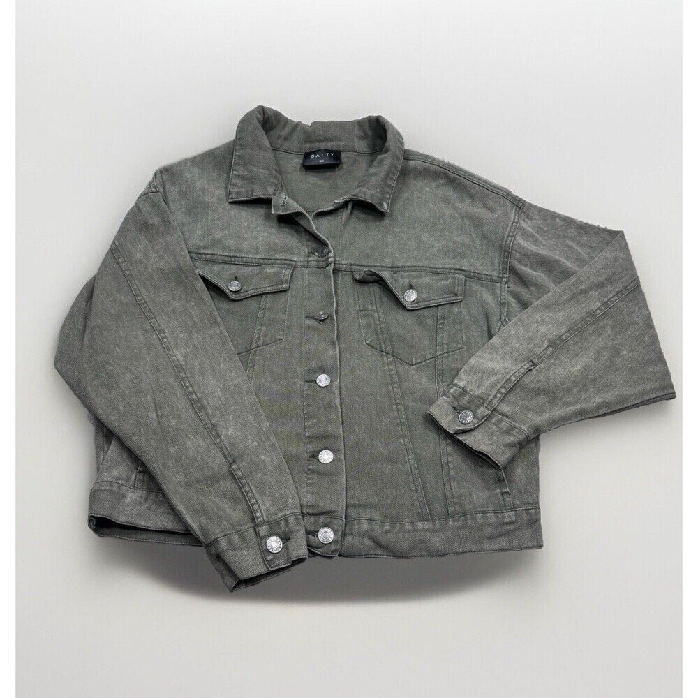 Salty Denim Jacket Womens O/S One Size Weathered Sage Green Inside Pockets